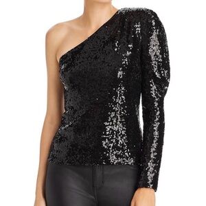 One-Shoulder Black Sequin Top